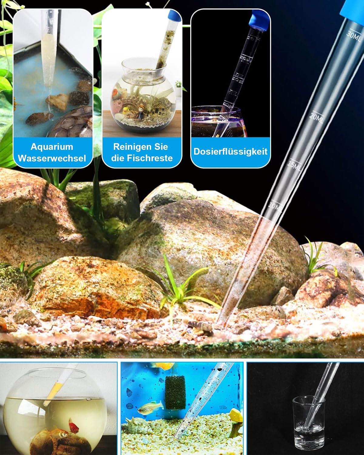 1 pièce Multifunction Pipette, propipette Capacity 30 ml, 28.5 cm, Pour Nourrir les poissons et les tortues, attraper les petits poissons et crevettes et nettoyer l'aquarium