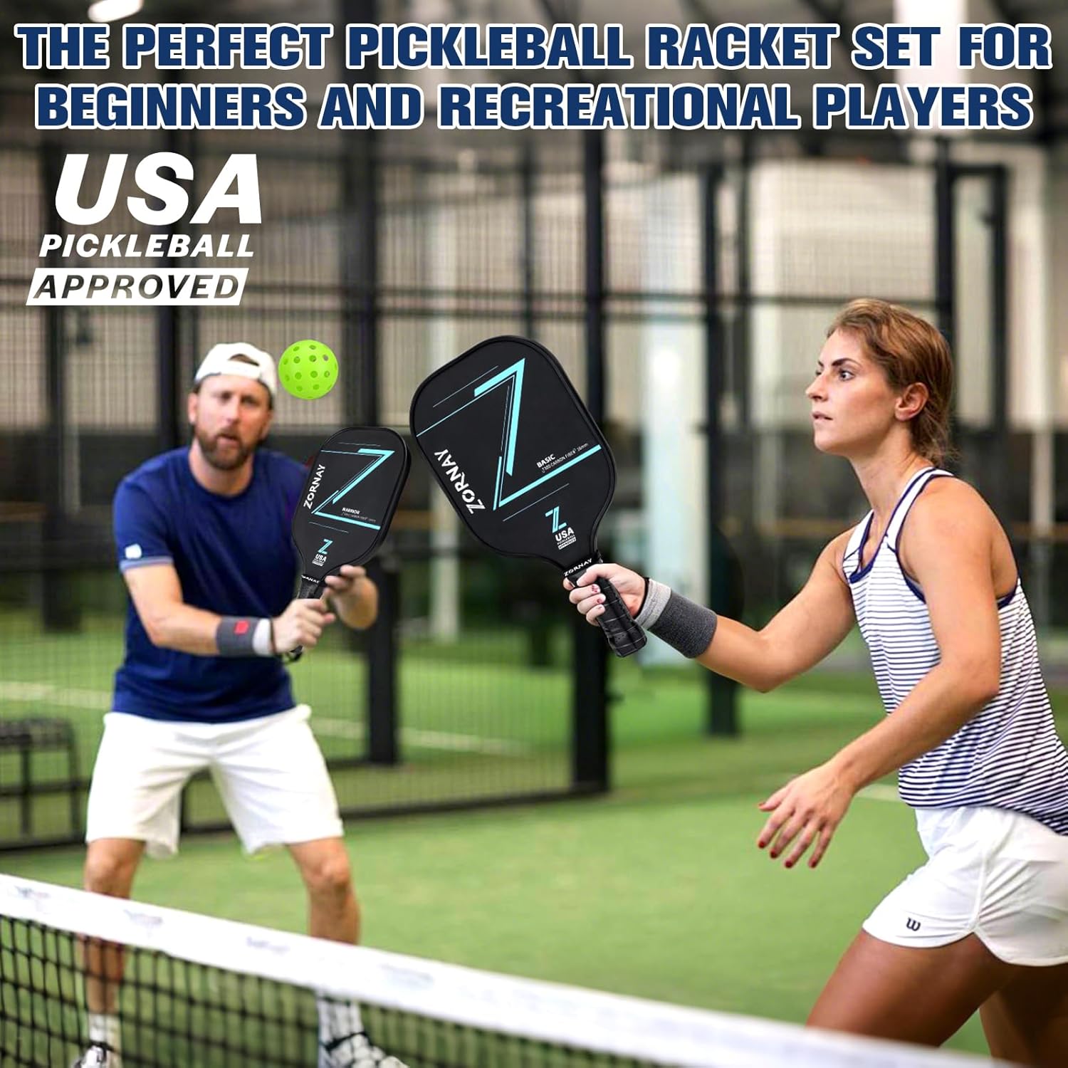 Pickleball Paddles Set of 2 - Light Weight Pickle Ball Paddles Set for Beginners, Men & Women - Perfect Starter Family Pickleball Racket, Fiberglass/Carbon, USAPA Approved - Image 8