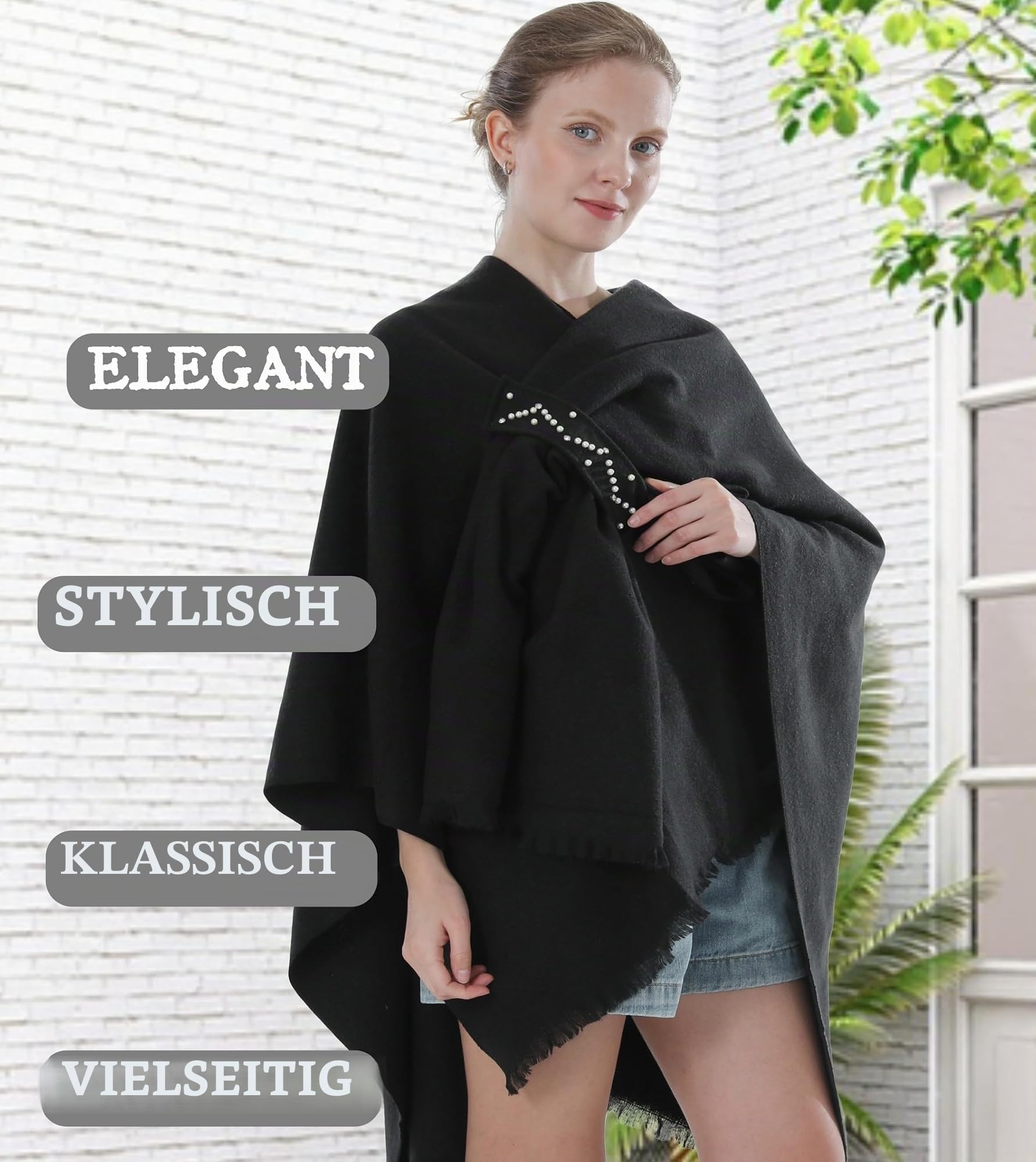 Miaikvs Damen Poncho Reversible Oversized Schals Elegant Strick Cape Decke Front Wrap Cardigan Schal Mantel für Frühling Herbst
