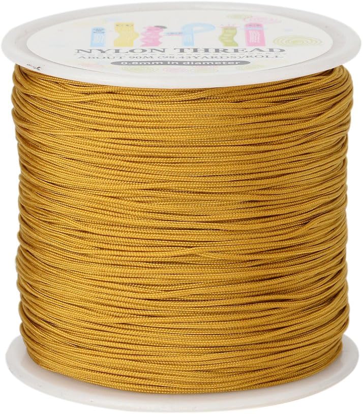 98 Yards 0.8mm Braided Nylon Beading Thread Chinese Knotting Macrame Rope Cord with Plastic Spool (Goldenrod)