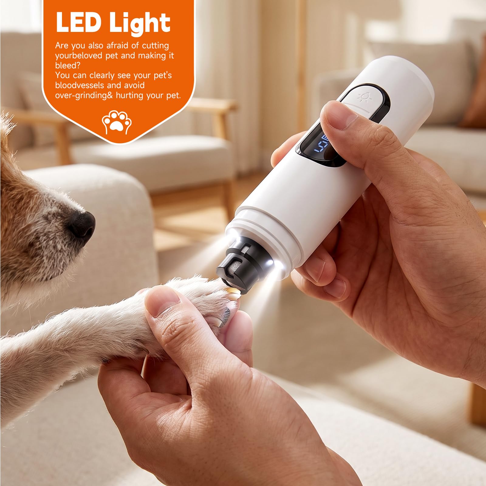 Broyeur à ongles pour chien, ultra silencieux, lime à ongles rechargeable à 6 vitesses avec affichage de l'alimentation LED et outil de toilettage sûr pour chiens de petite, moyenne et grande taille