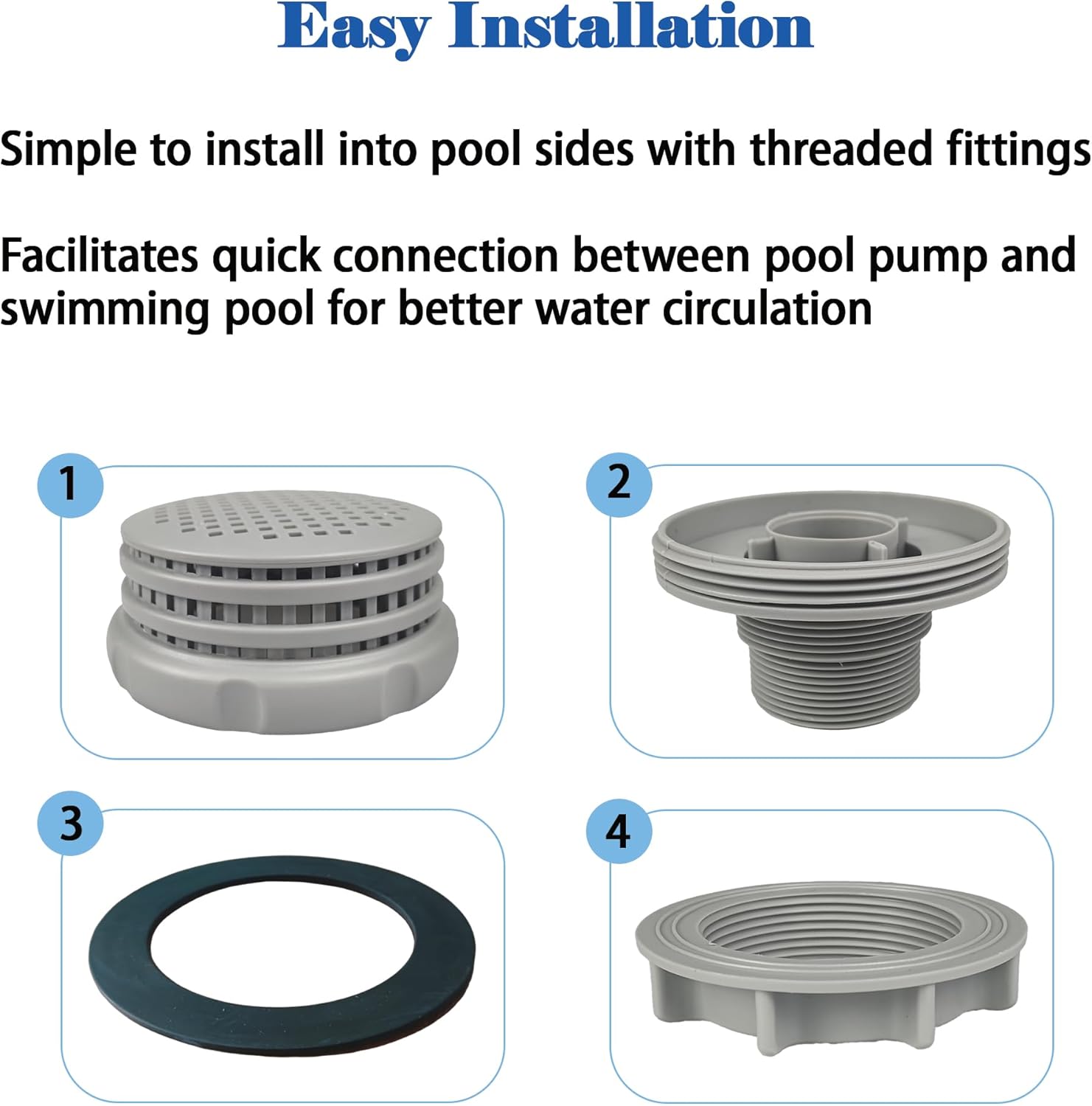 Pool Strainer Connector Kit - Threaded Hose Adapter Replacement for Hayward 10746, 10744, 10255, 10256 Models - Durable Above Ground Pool Filter Fitting with Nut & Washer