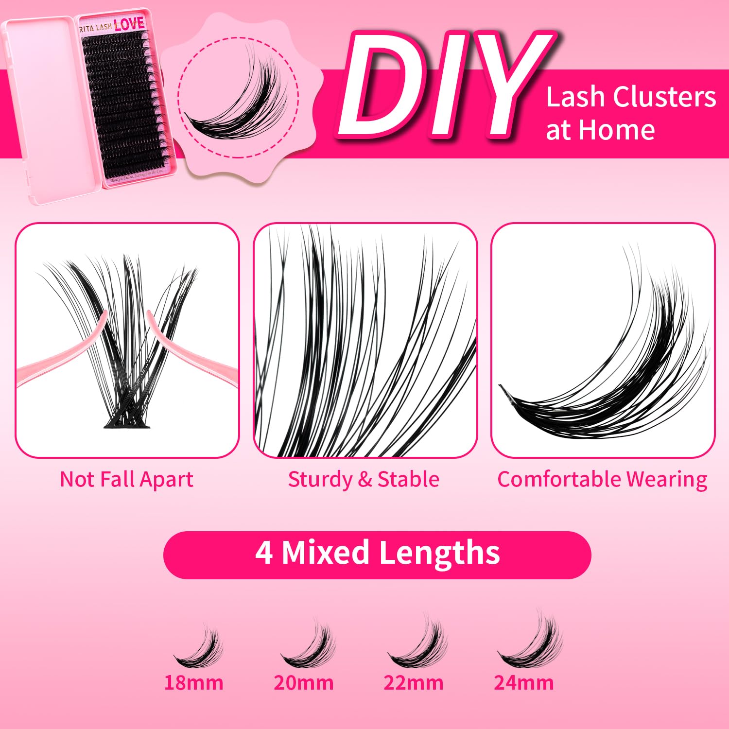 RITALASH Lash Clusters 60D DIY Cluster Lashes Fluffy Volume Eyelash Clusters Eyelash Extensions Soft False Eyelashes Black Individual Lashes Wispy Lash Extension at Home(60D,18-24mm) - Image 3