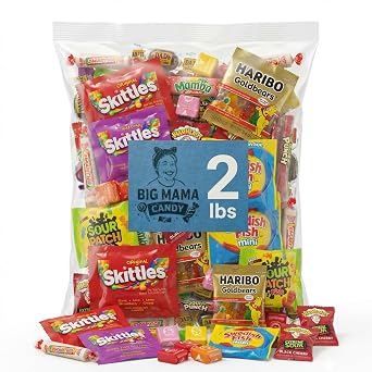 Big Mama Candy Variety Pack 2 lb - Bulk Assorted Candy Mix Individually Wrapped - Gummy, Sour & Chewy Candies for Party Favors, Pinata, Goodie Bags, Fathers Day - Ice Pack Included