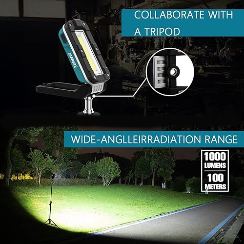 Vista 6 de SUNREI Luces de trabajo magnéticas recargables LED COB, 1100 lúmenes, base magnética y colgante, 7 modos, linterna magnética para lugar de trabajo