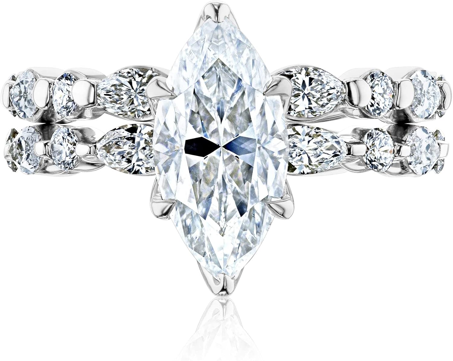Kobelli Moissanite Marquise Cut Magnolia Ring Bridal Set in 14k Gold (DEF/VS)