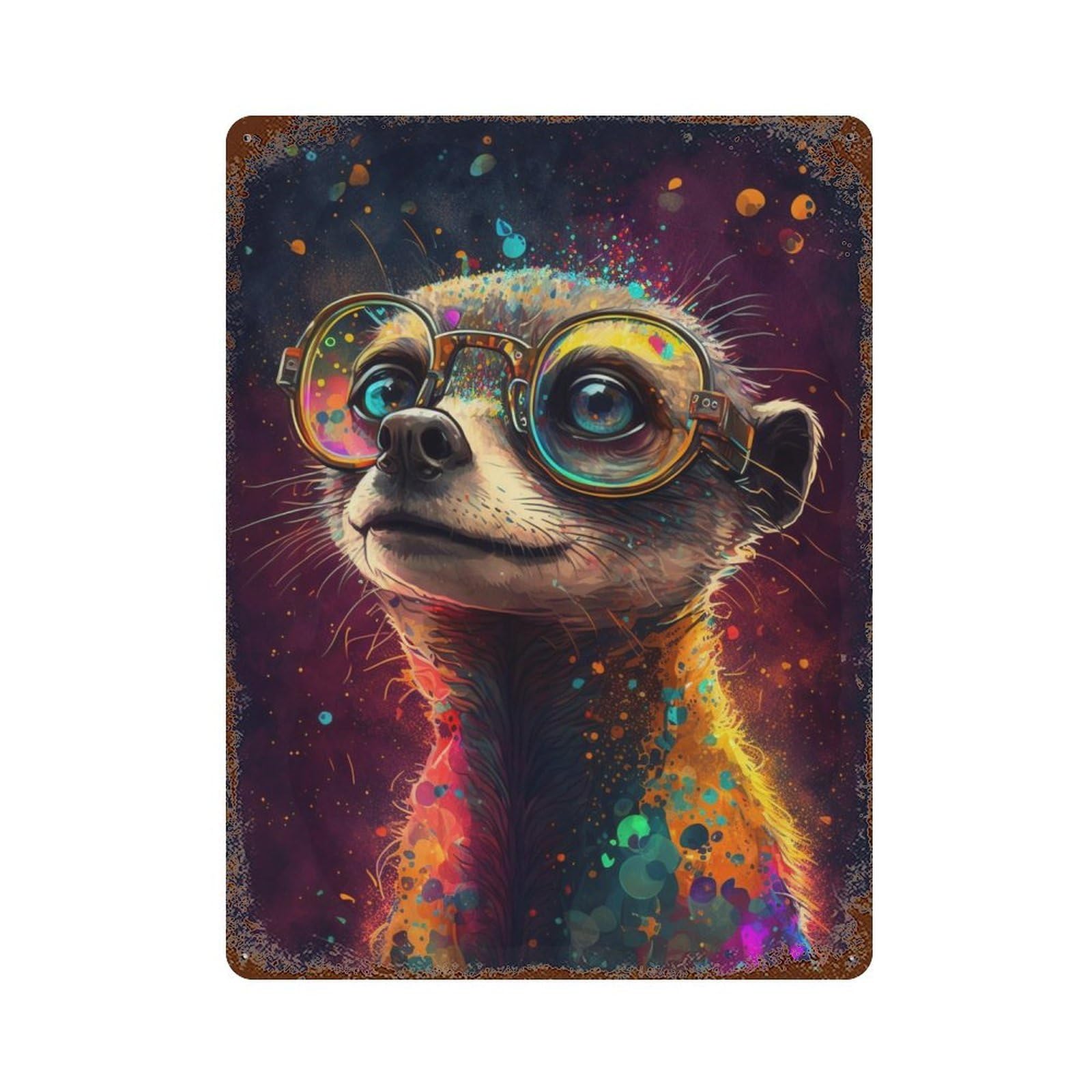 Colorful Meerkat with Glasses-6 Retro Metal Sign 15.7"x11.8", Novelty Wall Decor for Farmhouse, Kitchen And Entryway Decor