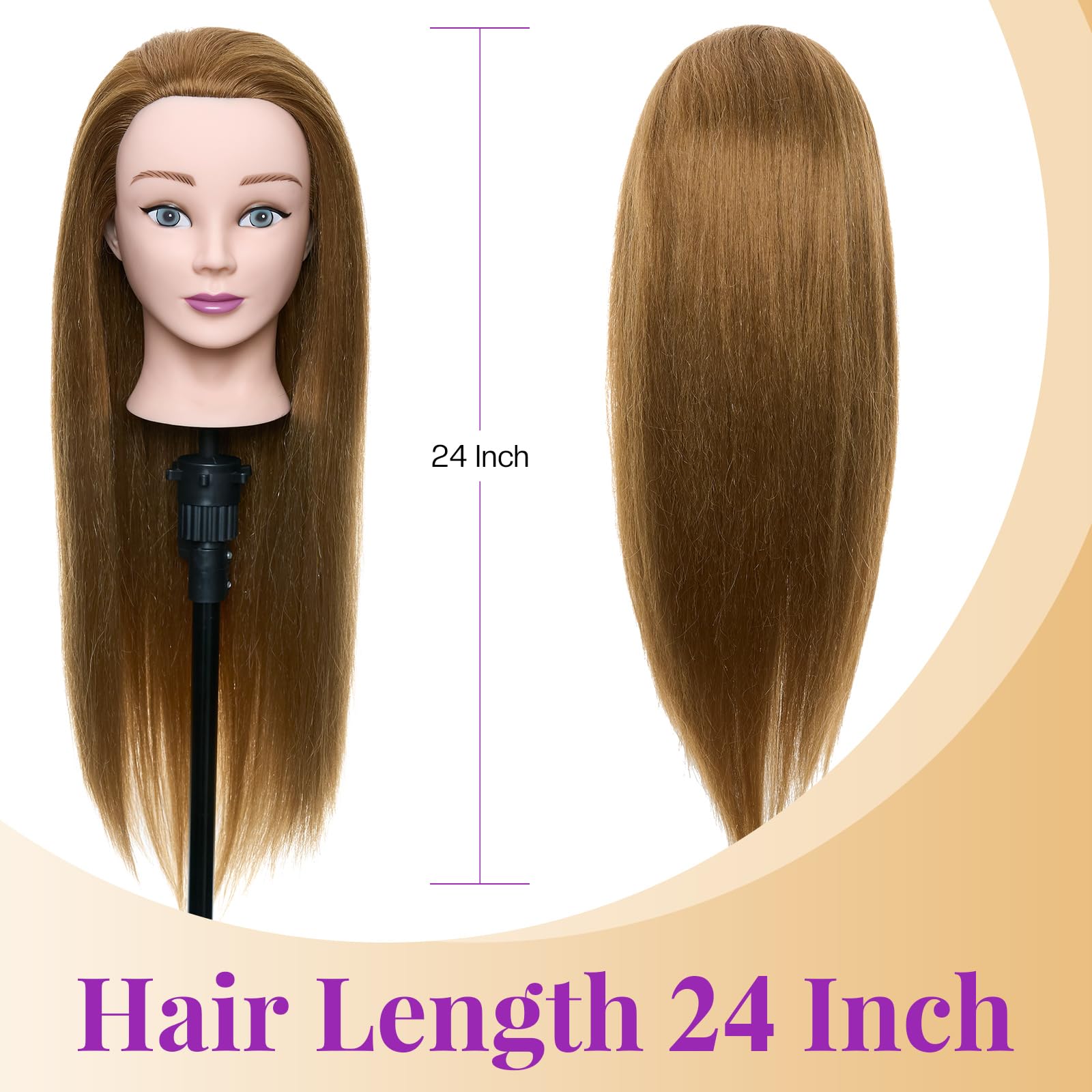 Testa per Parrucchieri 24" Capelli Veri Testina Parrucchiere con Morsetto DIY Hair Styling Tools