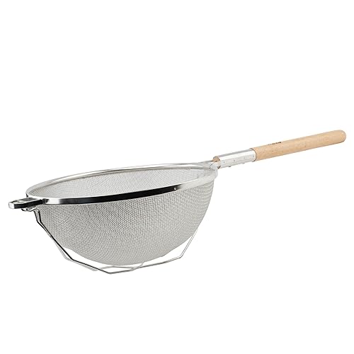 Winco Colador, 14.0 in de diámetro, malla doble reforzada, mediano, níquel, bronceado