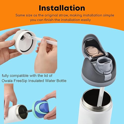 Miniatura 6 de ALINK Pajitas de repuesto para botella de agua aislada Owala FreeSip de 32 onzas y 24 onzas, paquete de 6 popotes de plástico negro reutilizables