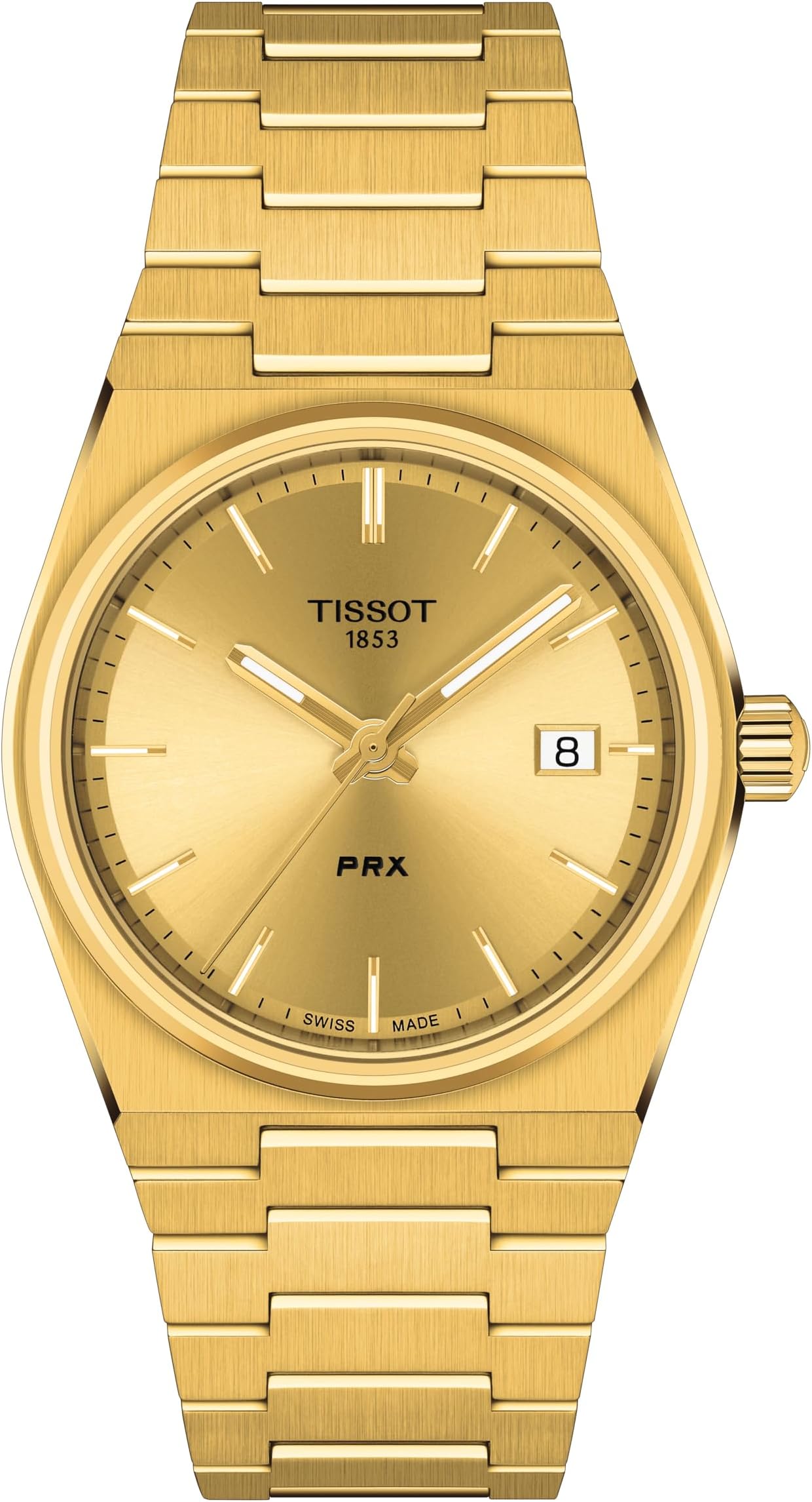 Mens PRX 316L Stainless Steel case with Yellow Gold PVD Coating Quartz Watch, Yellow, Stainless Steel, 12 (T1374103302100)