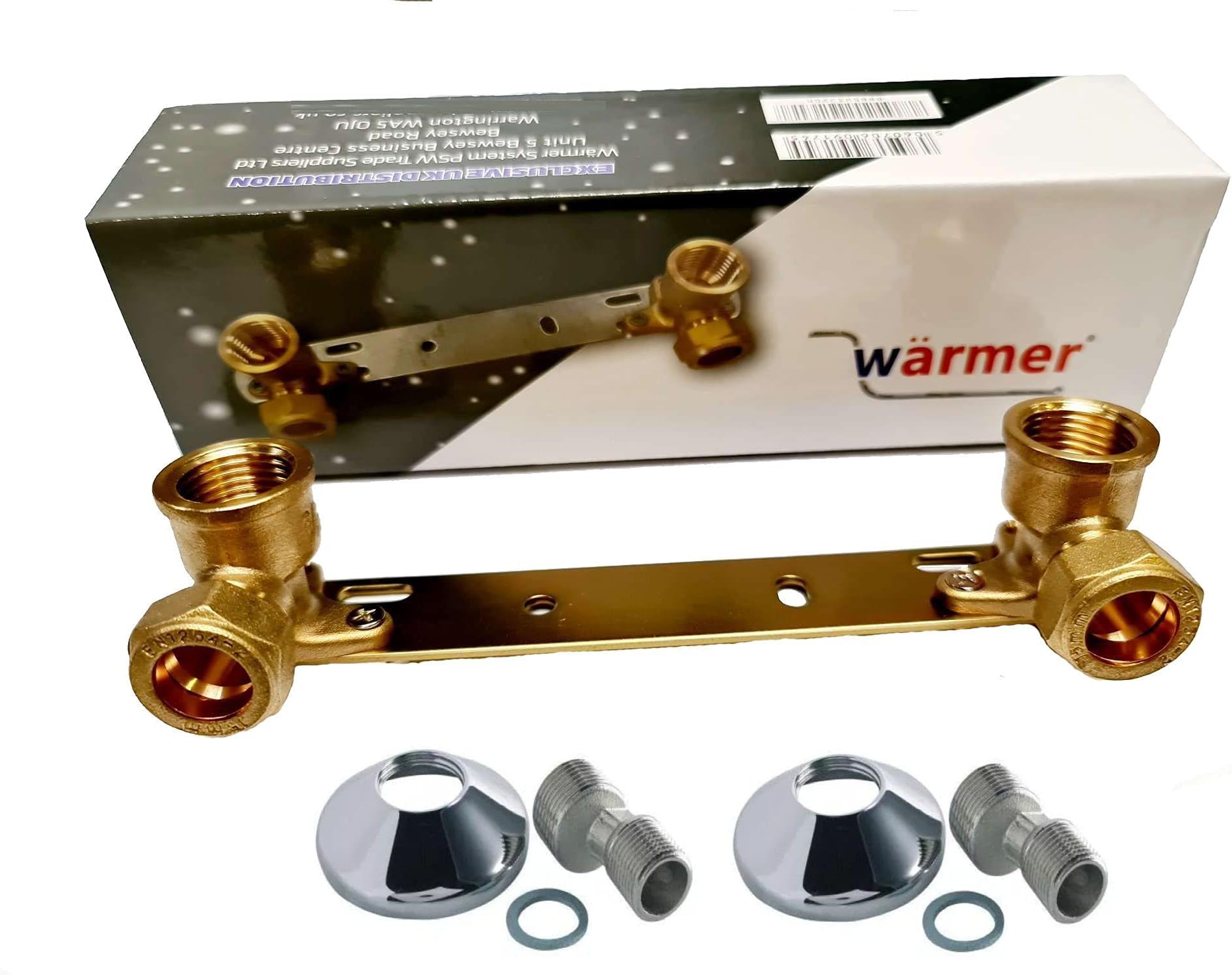 15mmx1/2 Concealed Shower Wall Bracket Fitting with S-Connector Adapter, Brass Polished Finish, Wall Mount Installation