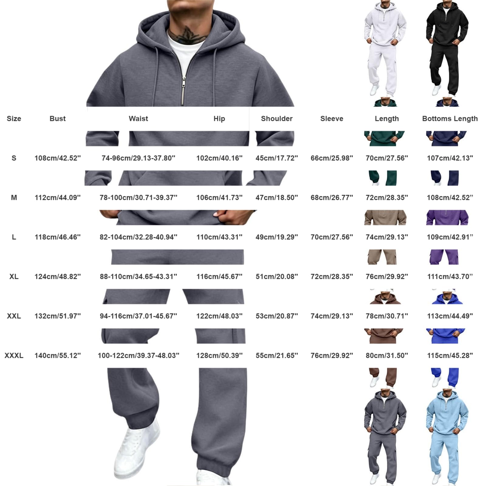 Conjunto de chándal para hombre Sudaderas 1/4 con capucha y pantalón