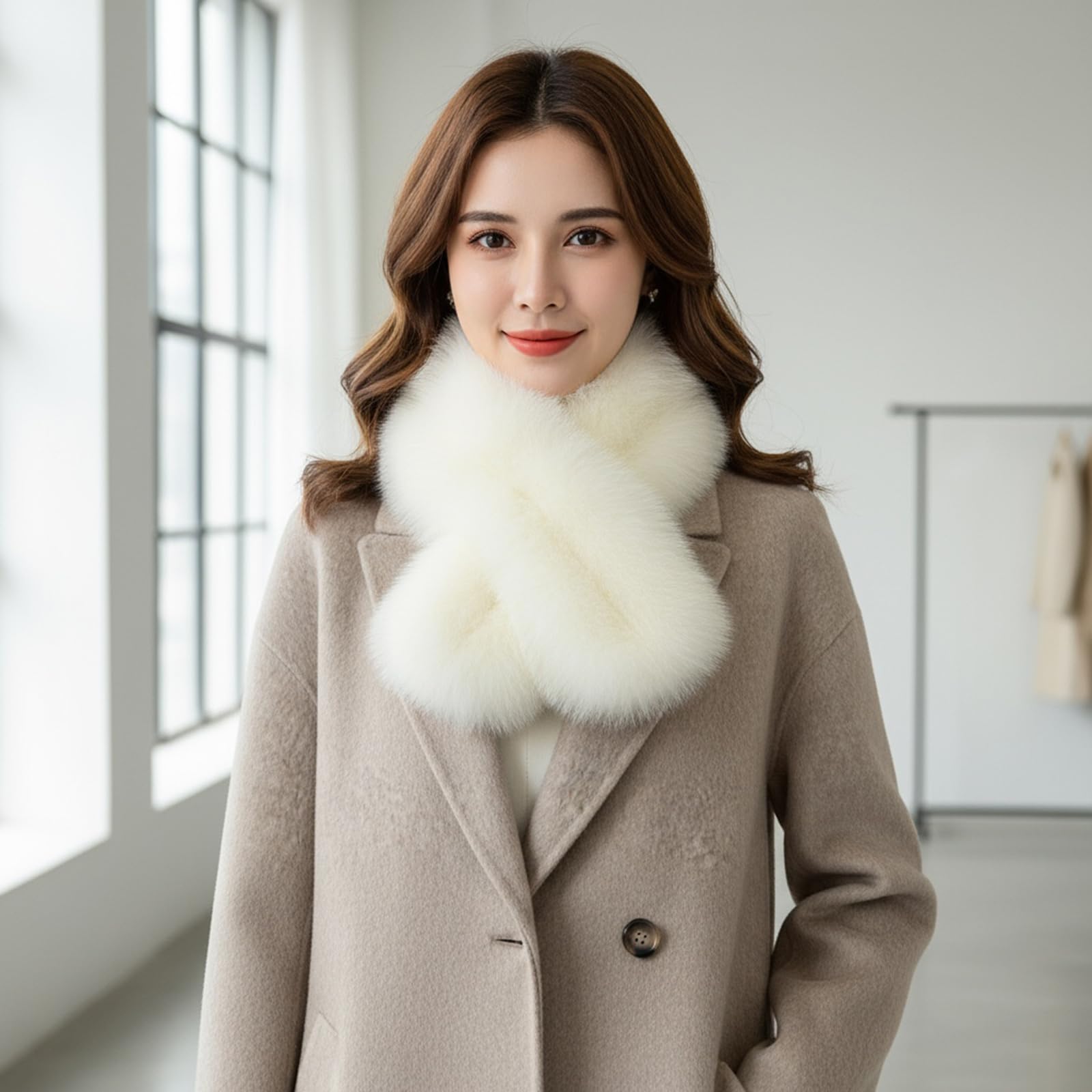 Bufanda de felpa con diseño cruzado, accesorio de invierno suave con ajuste seguro, para viajes y actividades al aire libre, accesorio de invierno de moda