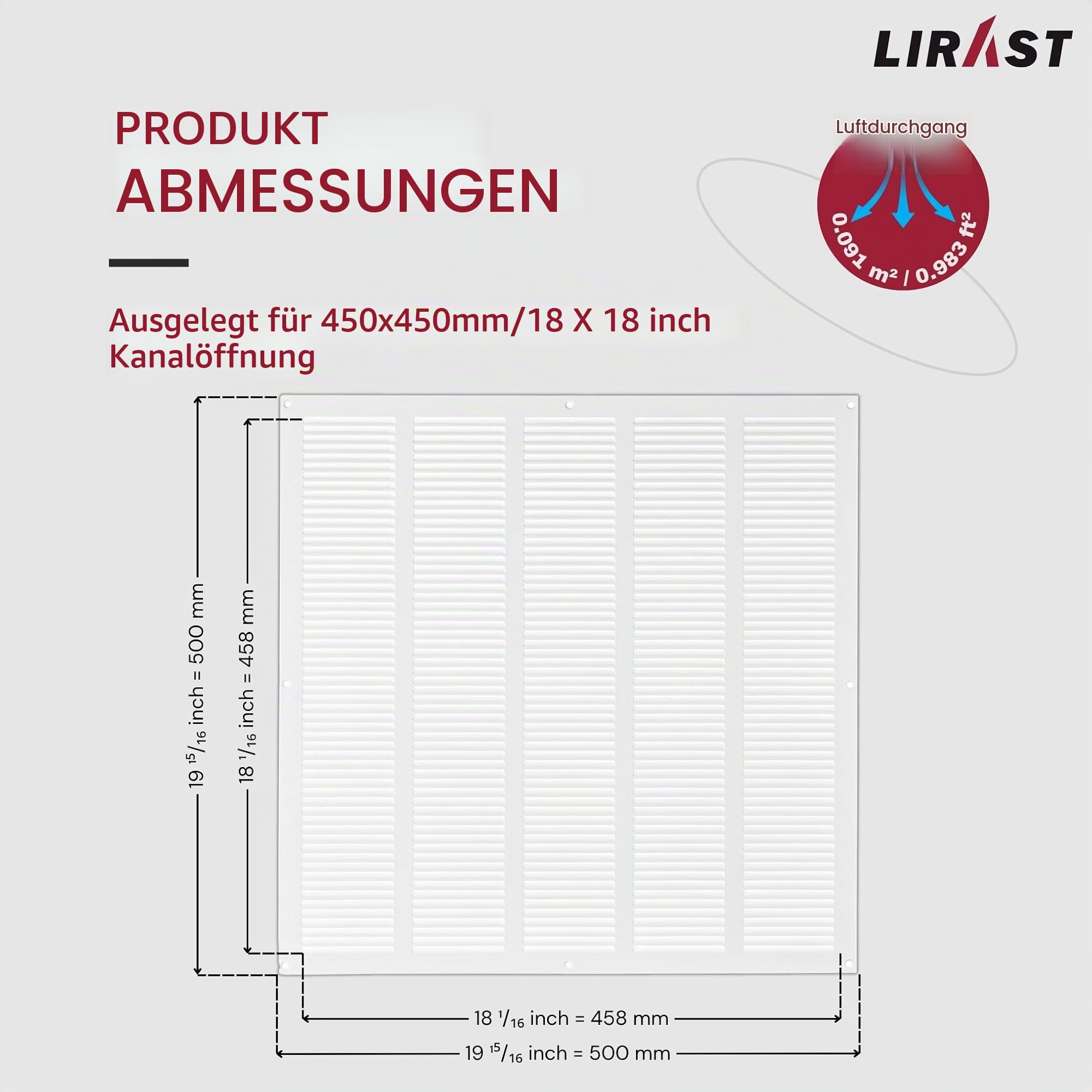 500x500mm Metall Weiß Lüftungsgitter mit Insektenschutz - Gitter für Belüftung - Abluftgitter