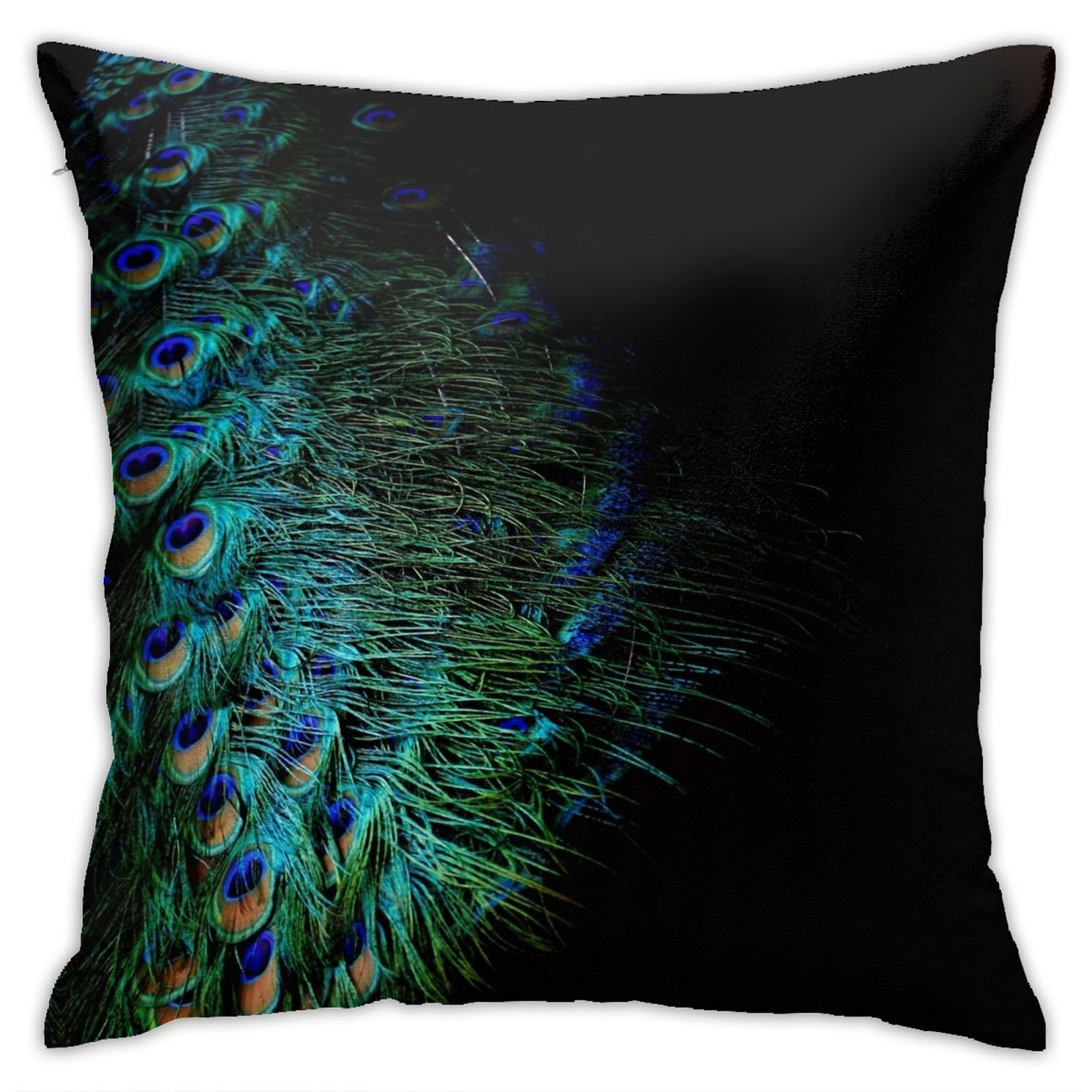 Peacock Feather Throw Pillow Covers 18"X18" Cozy Velvet Square Throw Pillowcases Home Decor For Bed Couch Sofa Living Room Cushion Cover