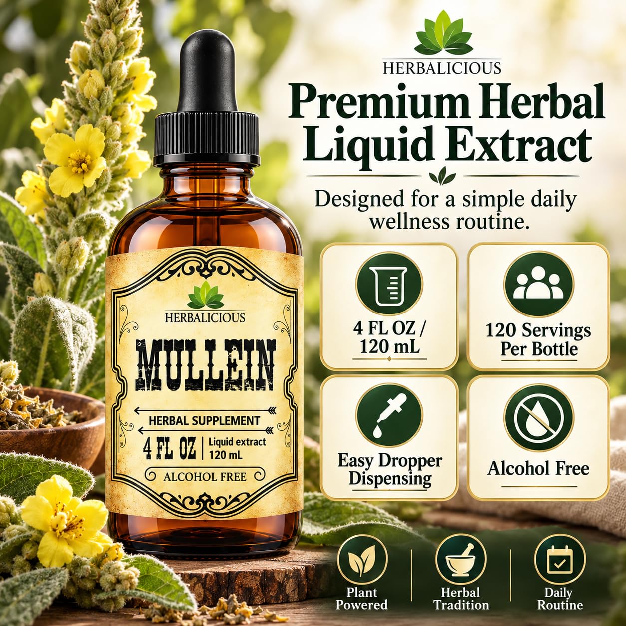 Mullein Drops for Lungs – Organic Lung Cleanse Supplement with Mullein Leaf Extract (Verbascum Thapsus) – Vegan, Non-GMO Liquid Formula – 4 Fl Oz — Amazon image 2