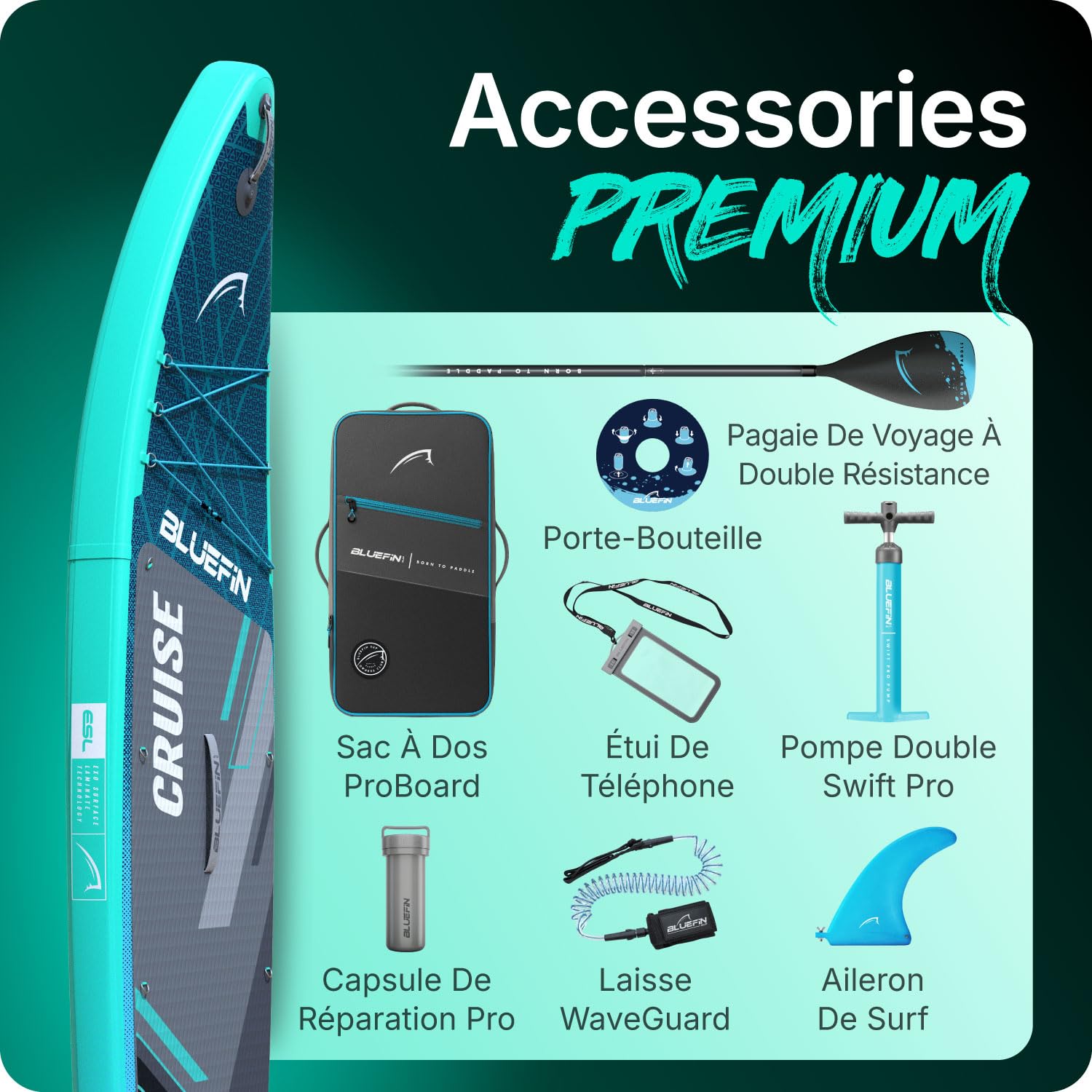 Bluefin Cruise - Planche de Paddle Gonflable 10'8 - Pack Sup de qualité supérieure et Accessoires - Planche de Paddle Sup antidérapante et légère - Planche de Paddle Sup Polyvalente de 15,2 cm