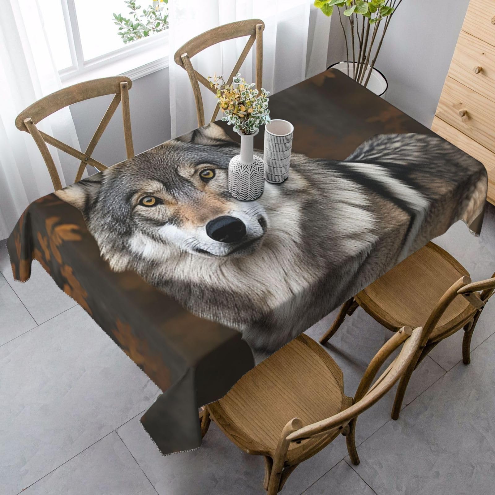 Nappe rectangulaire loup gris 89x140 cm en tissu rustique imperméable