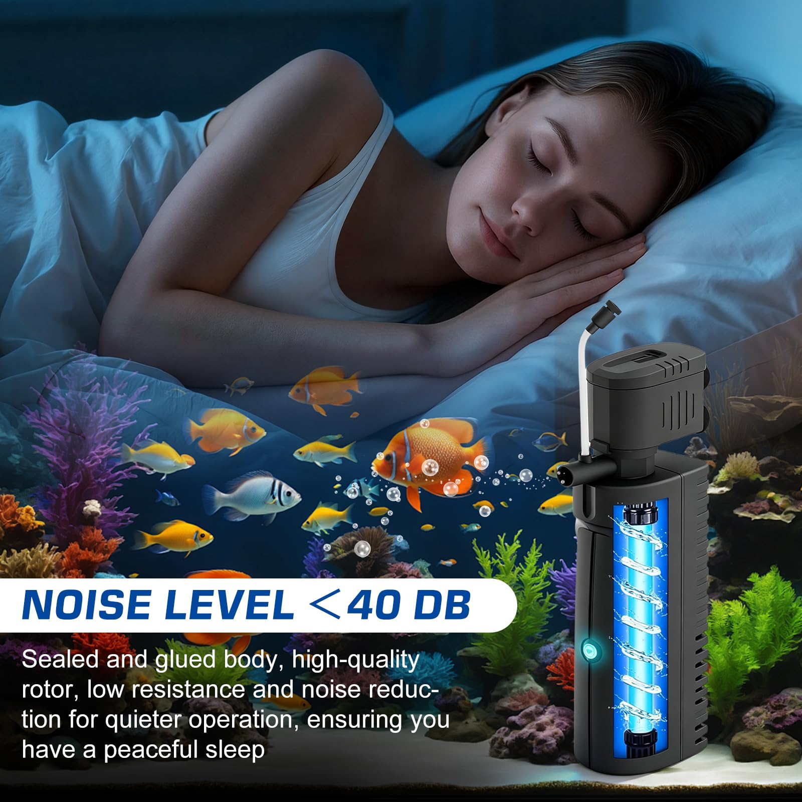 Filtro sommergibile da 1500 l/h con luce UV, pompa per acquario, filtro per acquario, filtro interno per acquario, pompa per laghetto con filtro, filtro stabile per acquari e vasche per tartarughe