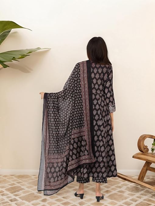 Ishin Women's Black Cotton Kurta & Palazzo Set - Embroidered Ethnic Party Wear (Small) - View #8