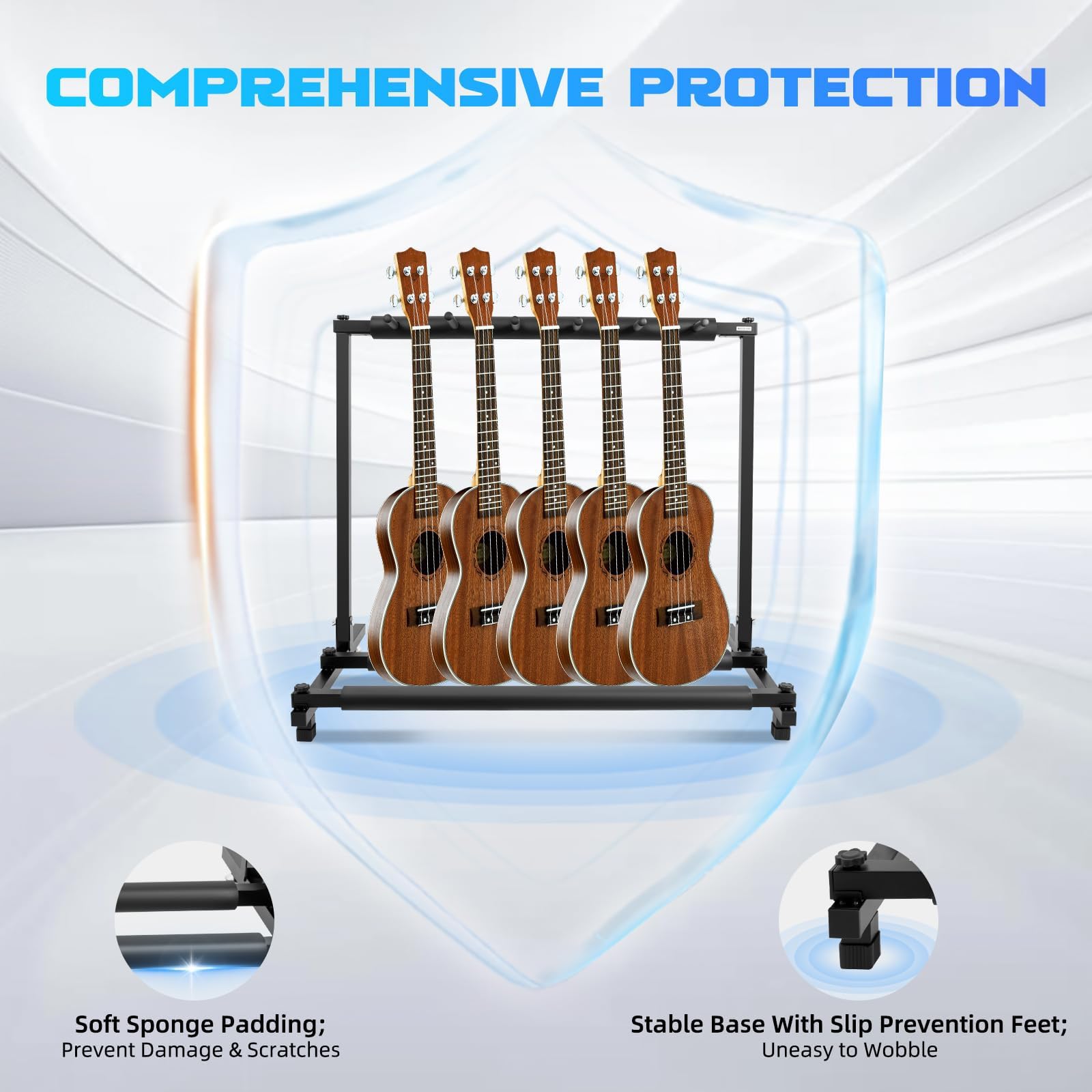 Gitarrenständer, 5 Halter, faltbares Gestell mit Fußpolstern, Universal-Display-Rack, tragbarer Organizer mit Anti-Kollisions-Schwamm für Gitarren und Bass
