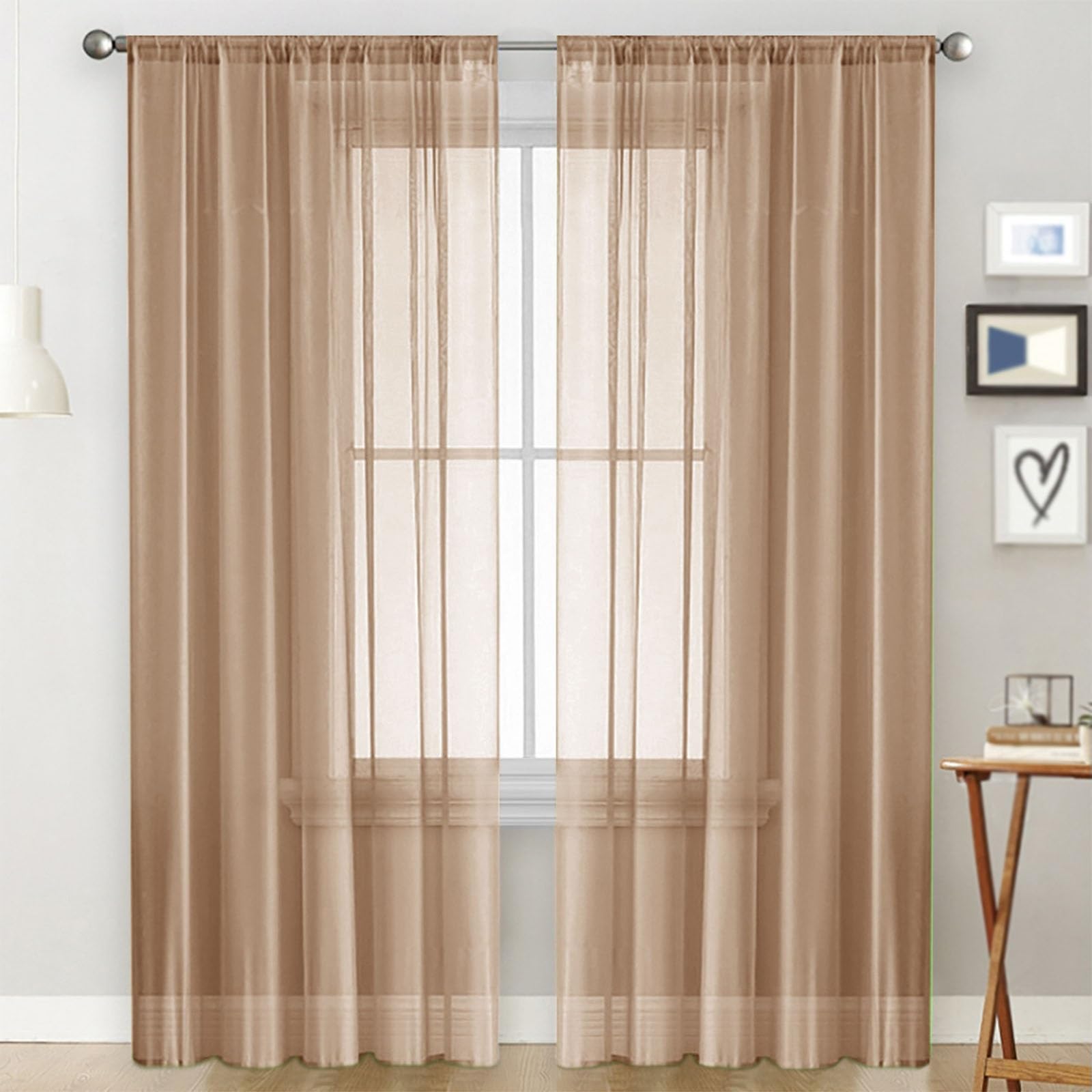 Cortinas transparentes marrón de gasa para ventanas de dormitorio