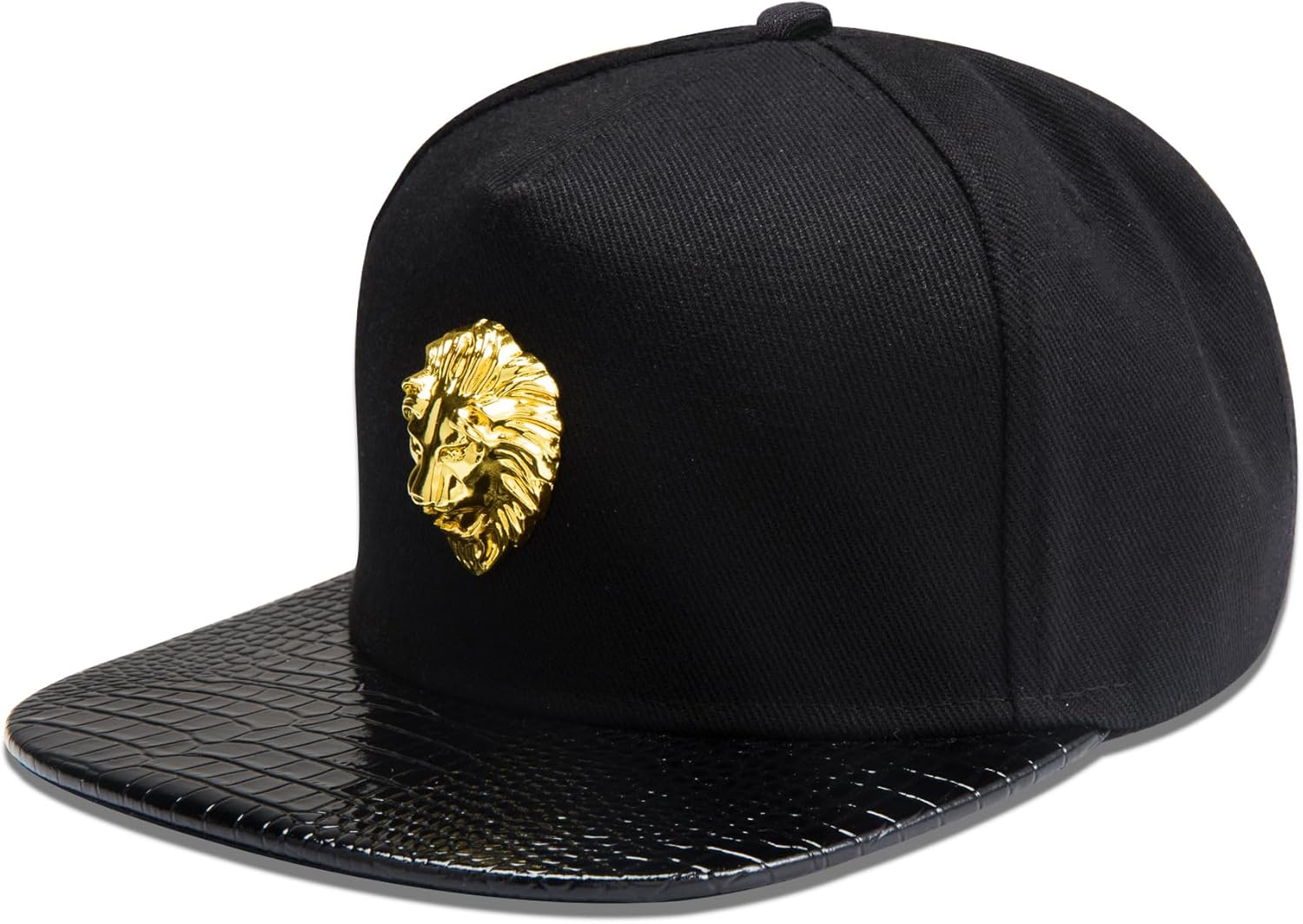Lion Head Hip Hop Flat Brimmed Hat Men's Baseball Hat with Gold Lion Badge, Metal Badge Street Rap Men's - Image 3