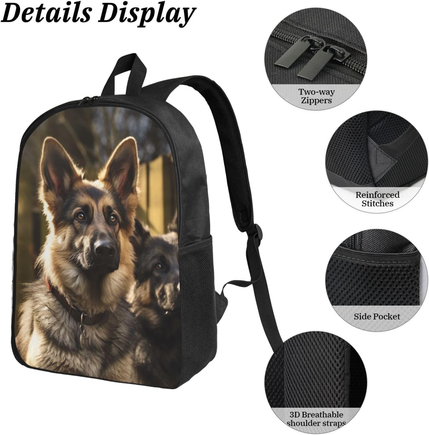 German Shepherd Backpack with Lunch Bag Coin Pouch Set image 5