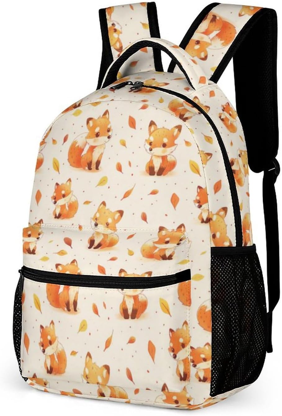 Fox Backpack for Kids Girls Boys School, 16 Inches Cute Fox Theme Bookbag, Adjustable, Lightweight, Large Capacity, Colorful Backpack for School