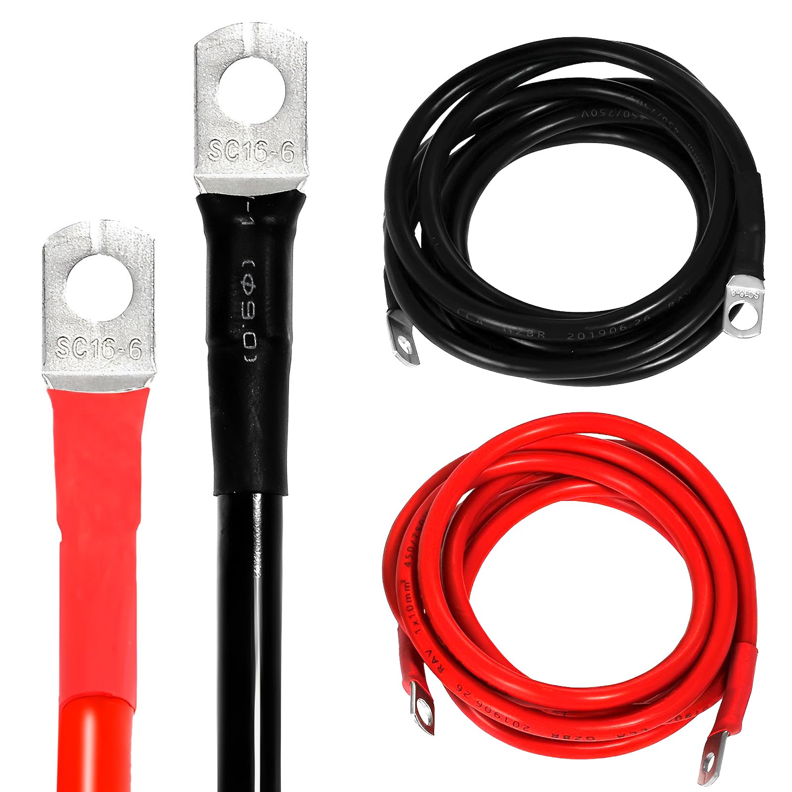 Auxbeam7 AWG 7FT Battery Cables 2PCS, 7 Gauge Battery Cable Wire w/0.23" and 0.31" Tinned Copper Lugs, Compatible with Auxbeam Switch Panels & More