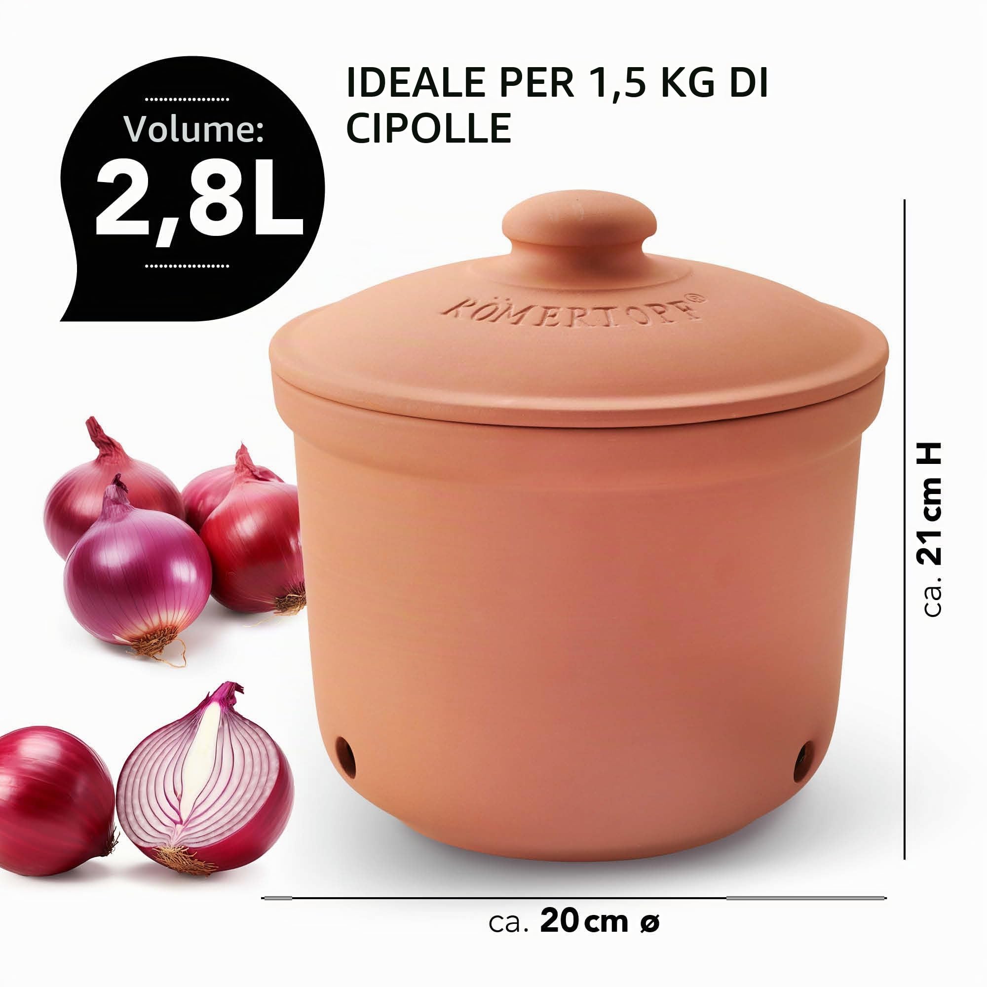 Römertopf Porta Cipolle in Ceramica 2,8 L Traspirante, Marrone