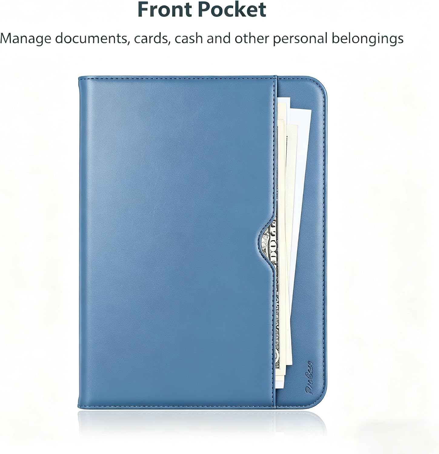 ProCase for iPad A16 11th Generation 11” 2025/iPad 10th Generation 10.9” 2022 with Pencil Holder, iPad 11/10 PU Leather Case Business Stand Cover Smart Folio with Hand Strap Front Pocket -Blue