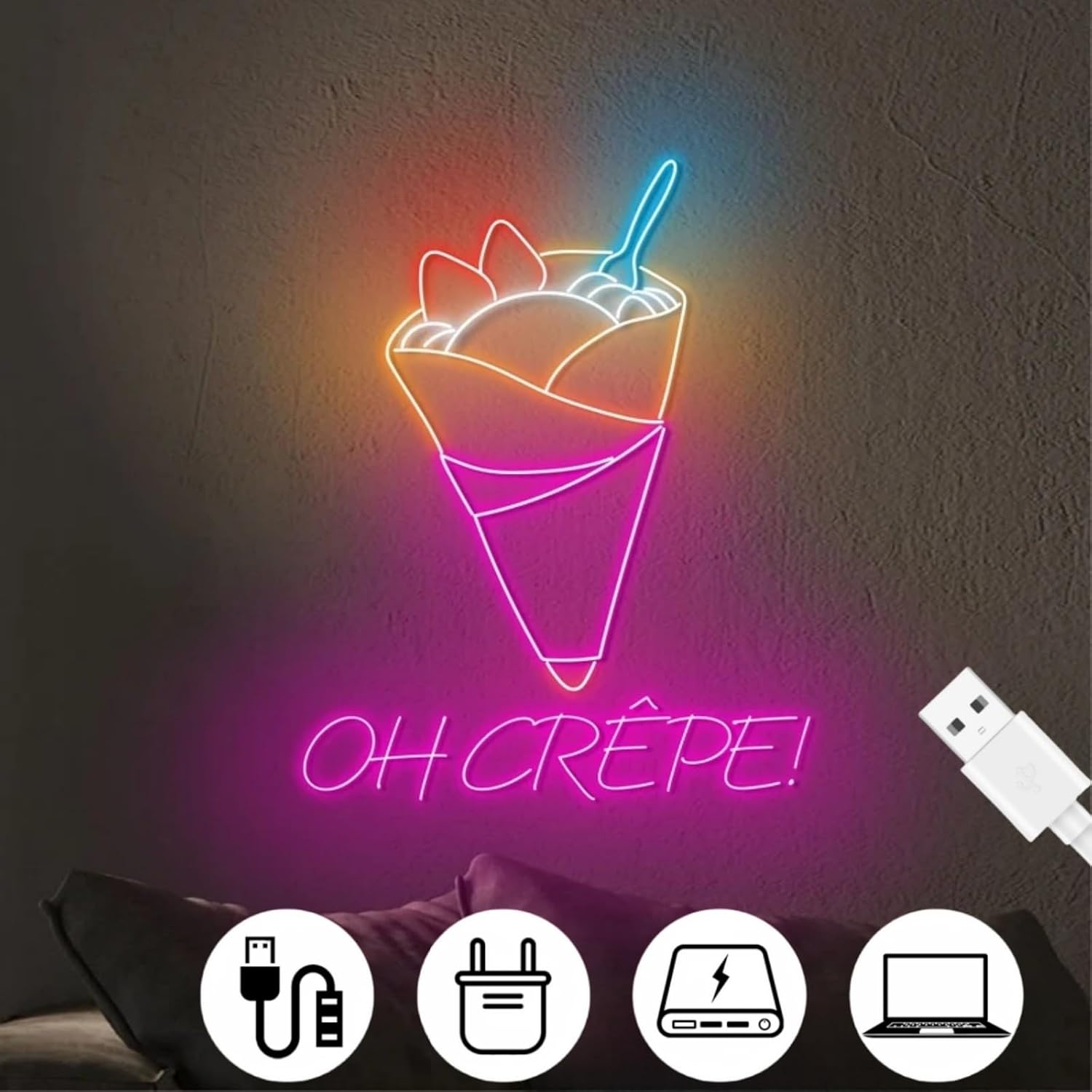 Oh Crepe Neon Sign, Crepe Led Sign, French Crepe Led Light, Crepe Street Food Wall Art, French Restaurant Wall Decor, Food Baker Neon Light For Shop Club Restaurant Couple Birthday Wedding Party