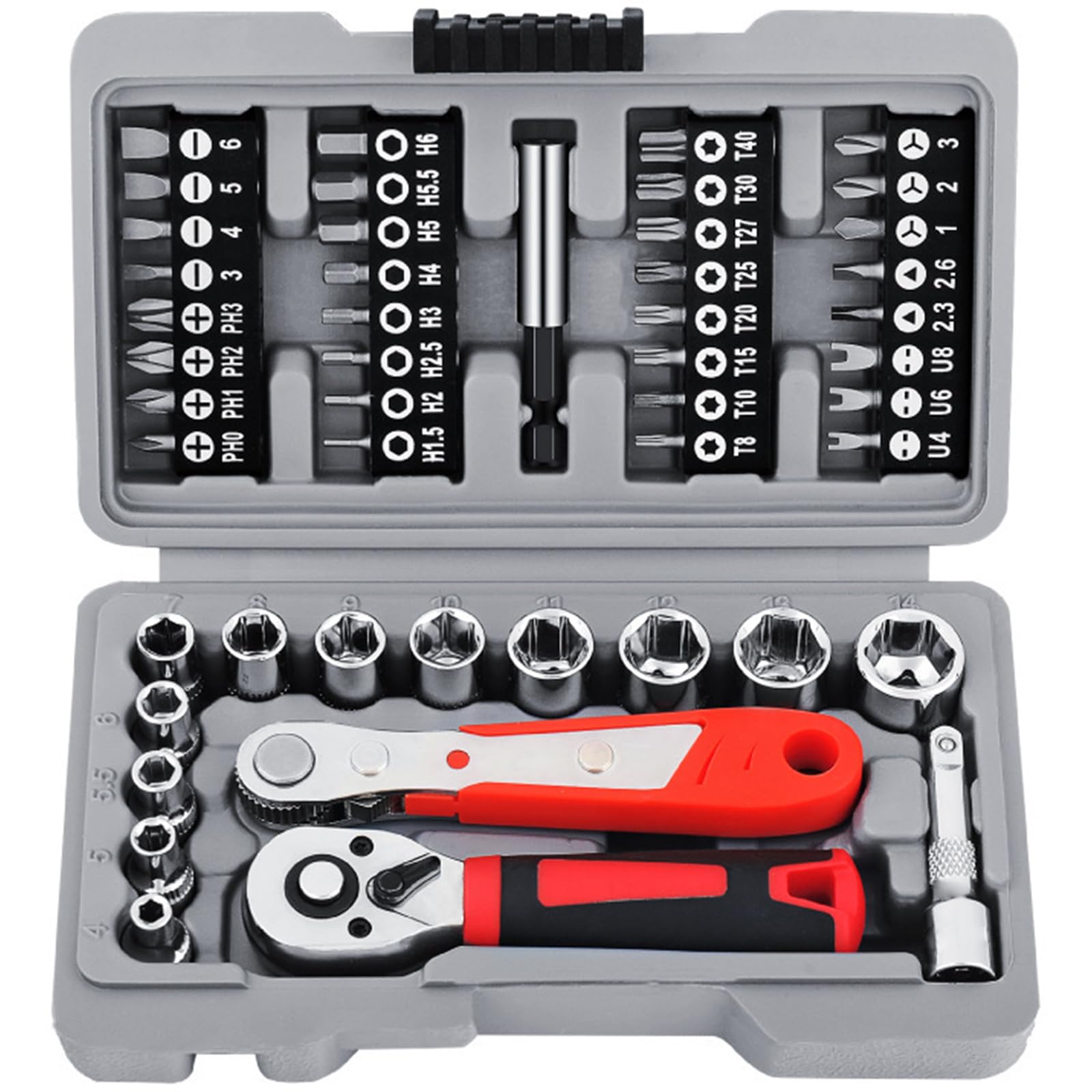 Jeu de clés à douille, jeu d ' outils manuels, Kits de réparation automobile, boîtes mécaniques, cliquet à douille, embout de tournevis, tournevis électrique, 48 pièces