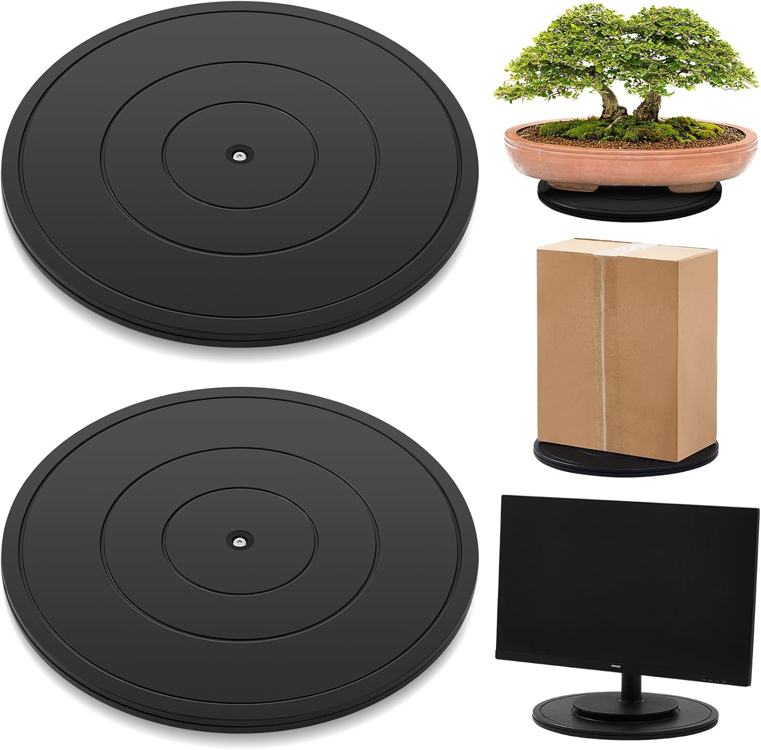 2 Pack 16 Inch Lazy Susan Turntable, 360 Degree Heavy Duty Rotating Swivel Stand with Steel Ball Bearings, Flat Base for Model Base, Rotating Plants, Crafts Stand, TV, Monitors
