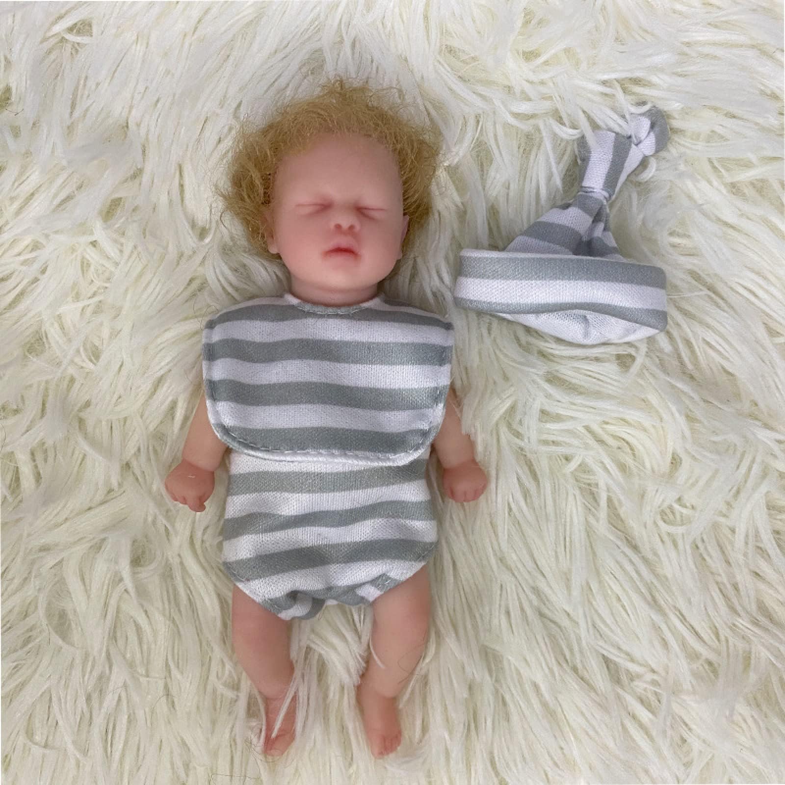 YIHANGG 6 Inch Mini Reborn Baby Doll Realistic Newborn Doll With Curly Rooted Hair Clothes Full Body Soft Silicone Girl Boy 15cm,Q