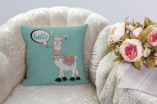 Miniatura 2 de SSOIU Funny Llama says Hello Theme Farmhouse - Fundas de almohada decorativas para sofá, decoración del hogar, 18 x 18 pulgadas