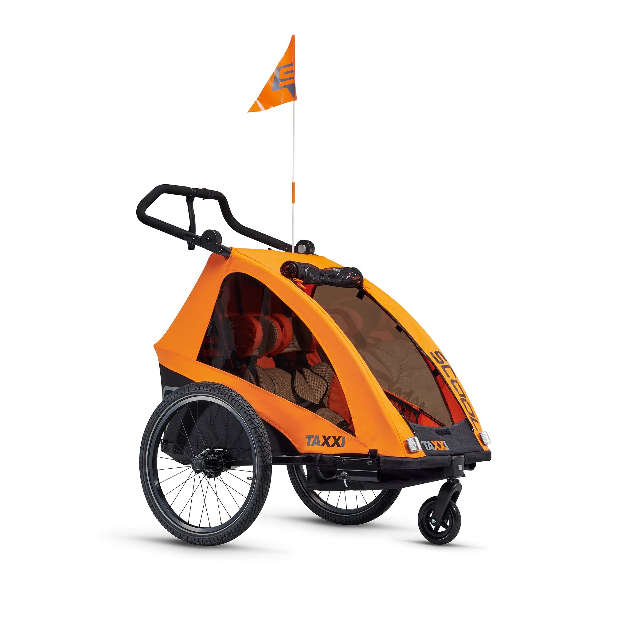 TAXXI Pro two orange Fahrradanhänger Buggy Jogger Multifunktionaler Kinderwagen 3-in-1 2 Sitze