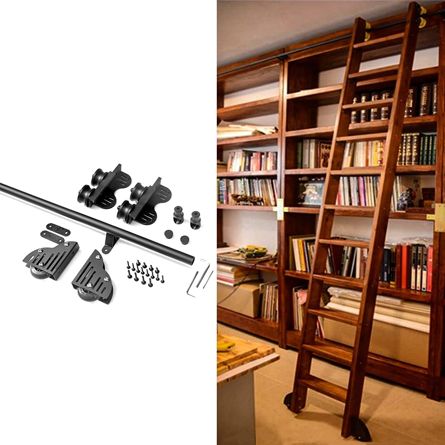 Kit rail mobile bibliothèque échelle roulante quincaillerie sol