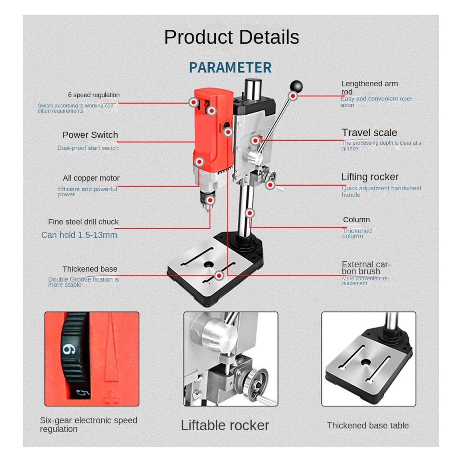 Mini taladro de banco de 220 V, taladro de mesa giratorio eléctrico multifunción para uso doméstico, herramienta compacta de perforación y fresado con rendimiento versátil