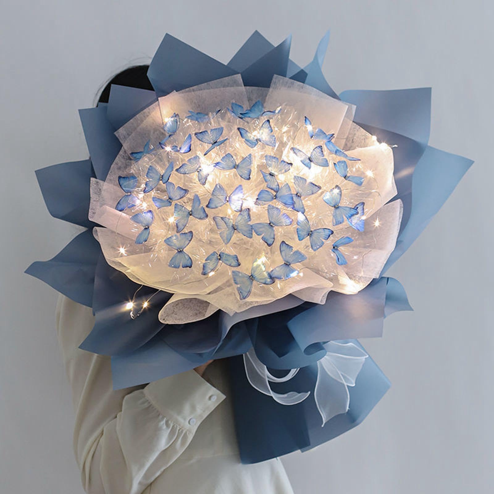 perfk Bouquet Sposa Set Fai da Te Materiale Farfalla Fiori Artificiali Carta Ferro Nastro Originalità Adatto per Decorazione Tavolo Camera Letto Regalo Fest, Blu 33 Farfalla