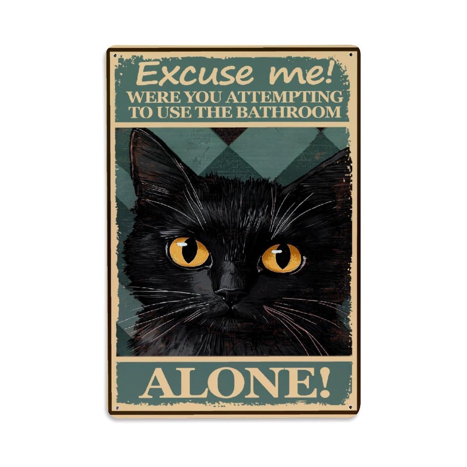 Bliveurn Vintage Black Cat Bathroom Humor Poster Retro Metal Tin Sign, Metal Poster For Home, Gaming Room, Studio Workshop,Bar,Garage Wall Art Decor 8X12 Inch