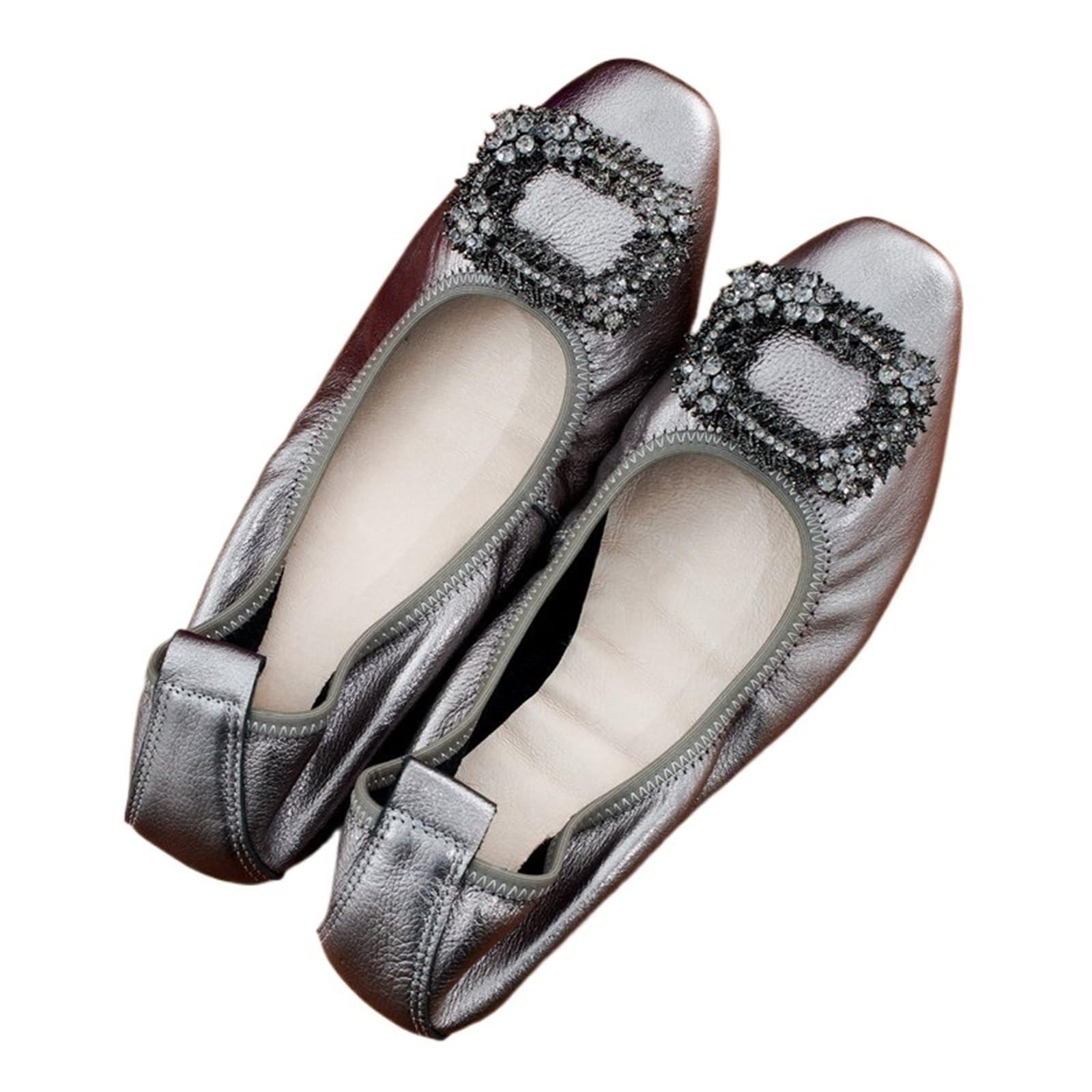 Zapatos Planos Plegables para Mujer Bailarinas for Mujer, Zapatos Planos Plegables Suaves sin Cordones for, Bailarinas de Lujo for Baile graduación, Fiesta Boda(Dark Grey,40)