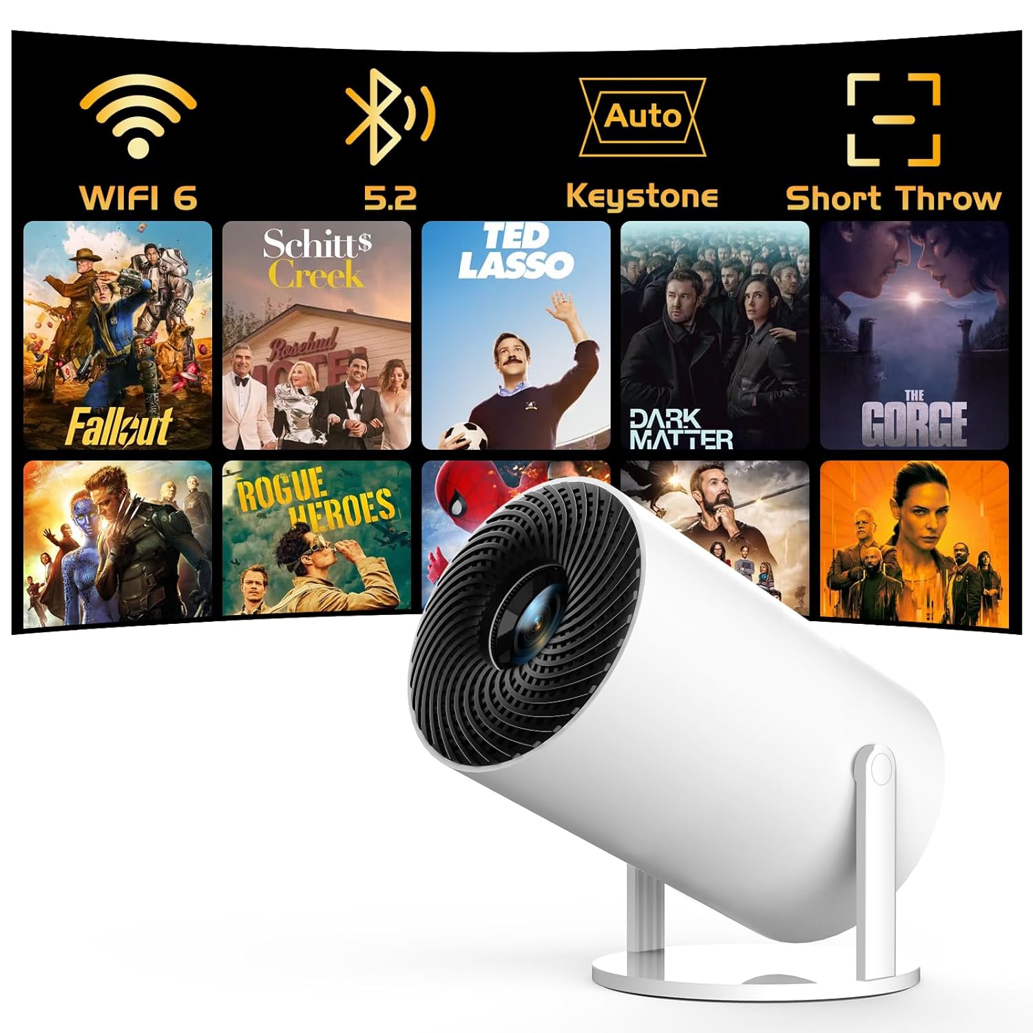 [270°Adjustable Stand] Smart Mini Projector With Wifi 6 And Bluetooth, Auto Keystone Outdoor Movie Projector 1080P Full Hd Support, Big Screen Portable Home Projector For Phone Tv Stick Laptop
