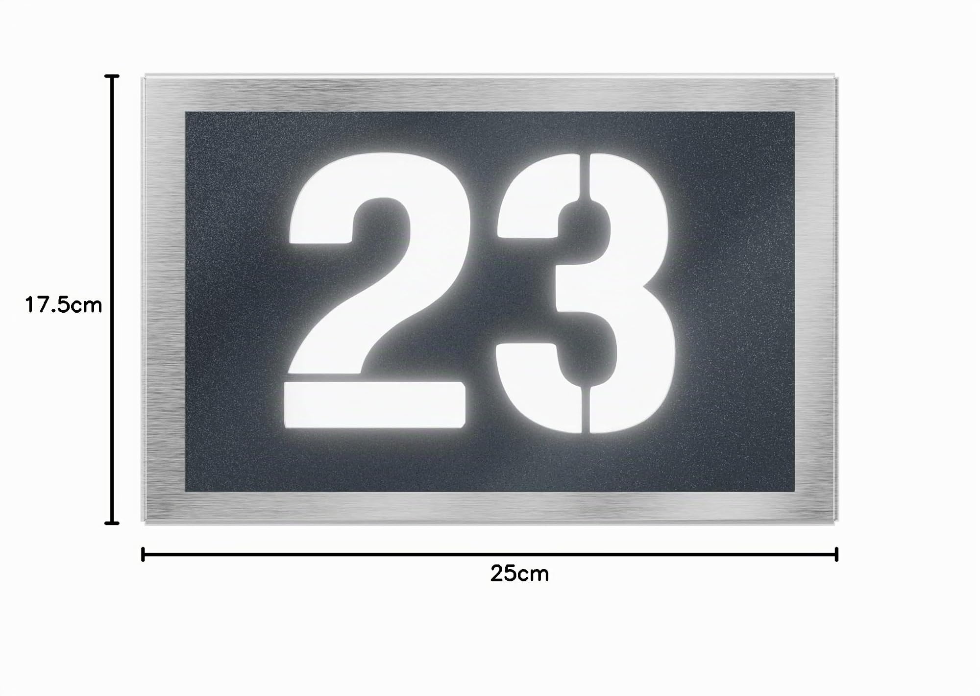 Número de casa iluminado Graviers Design de acero inoxidable V2A 250x175mm - Antracita RAL 7016 - Resistente a la intemperie y a la corrosión - Personalizable número - Fabricado en Alemania