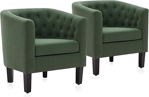 Miniatura 46 de BELLEZE Sillas decorativas amarillas para sala de estar, elegante sillón tapizado con barril copetudo, silla de club para dormitorio con patas