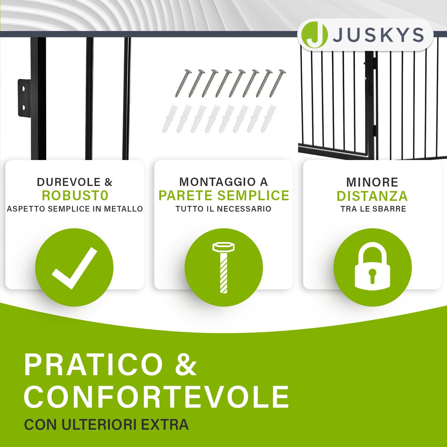 Juskys Parascintille in metallo 300 x 76 cm pieghevole - Griglia di protezione per animali - 5 elementi inclusa porta - Cancelletto di sicurezza