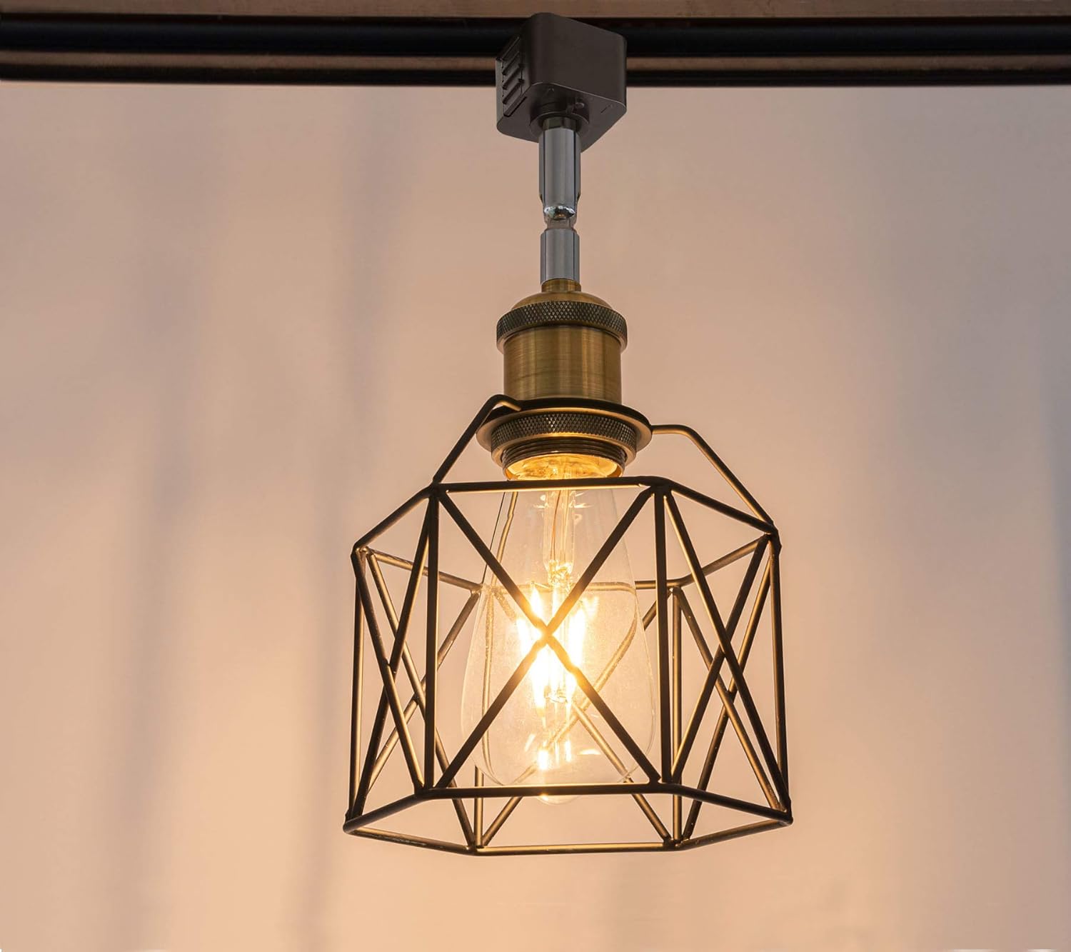 Kiven H System Track Lighting Heads,Vintage Loft Design, Black Basket Cage Track Mount Light,Adjustable Decorative Lighting Fixture for Kitchen Island Hotel Shop and Bar,Black - 1 Pack