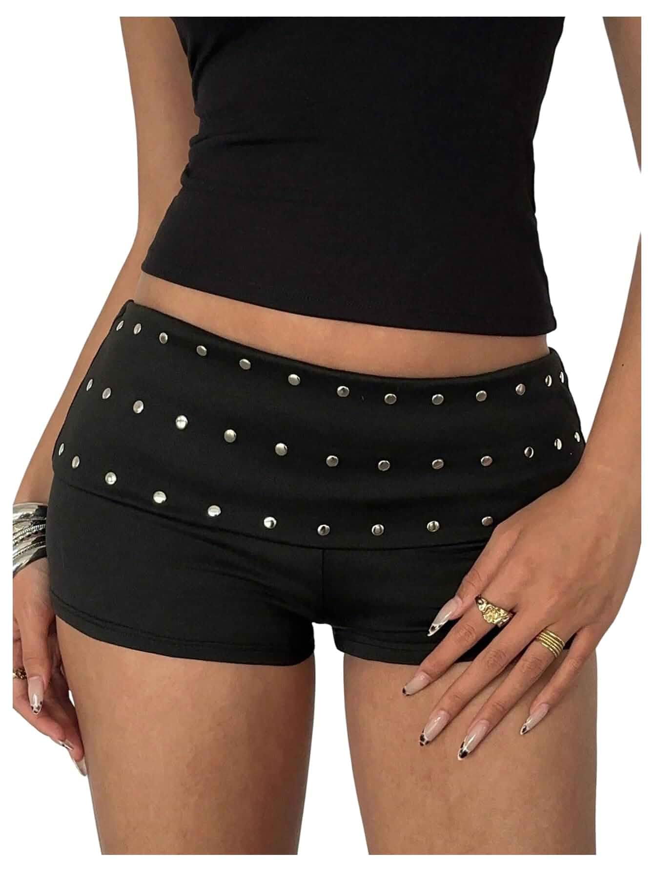 Verdusa Women's Y2K Fold Over Micro Shorts Rave Mini Shorts Festival Outfit Concert Outfits, 2000S Clothing, Mini Shorts, Y2K Outfits, Streetwear
